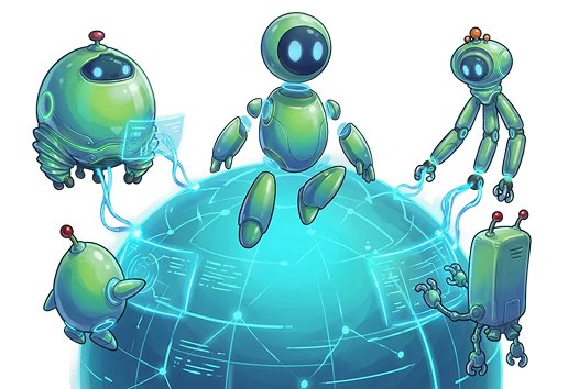 Robots sitting on a globe